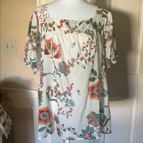 Johnny Was Tops - NWT Johnny Was Ekru Ardell Puff Sleeve Top in Ivory Floral Print Sheer Blouse XL